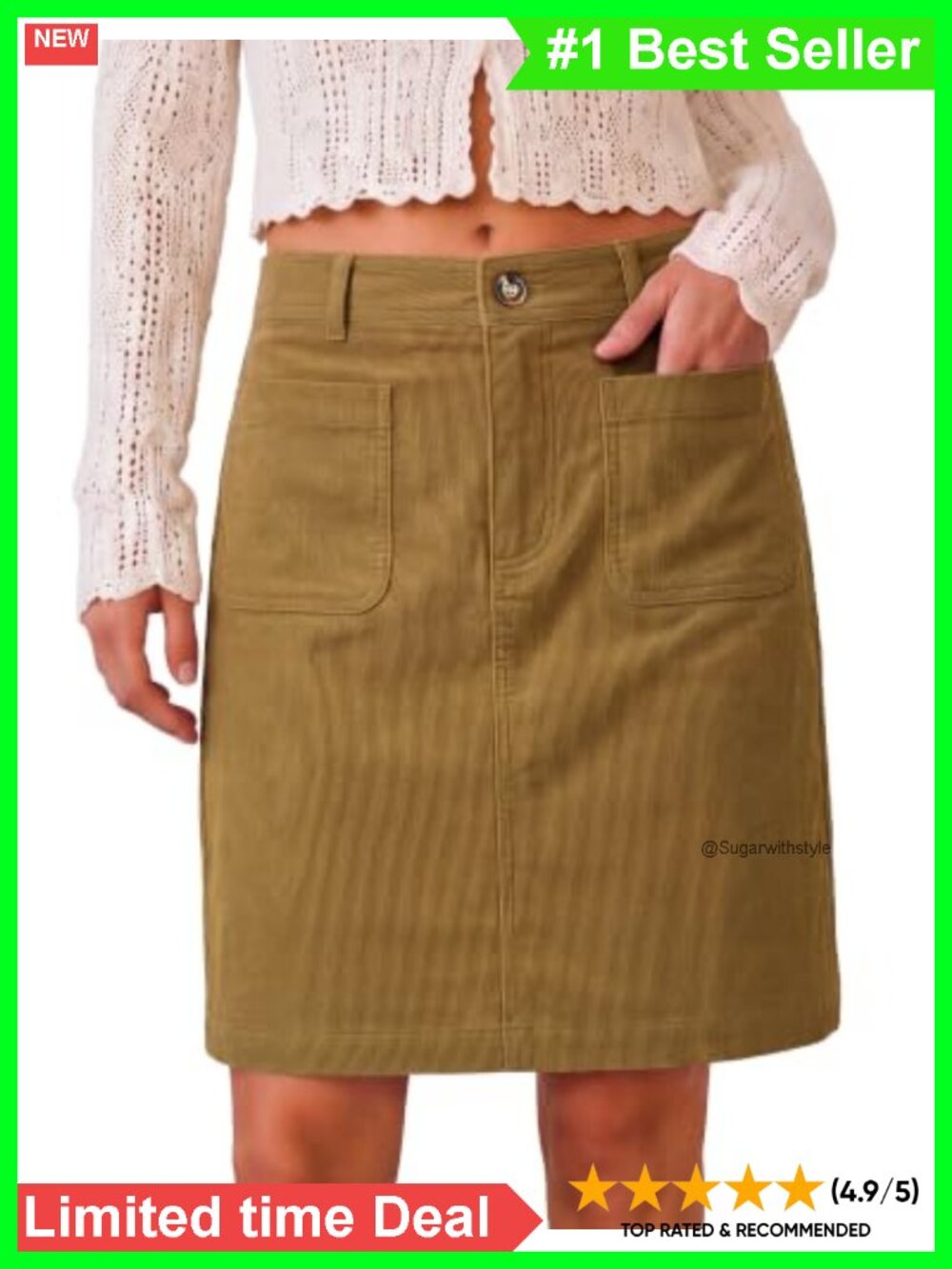 High Waisted Stretchy Corduroy Mini Skirt with Pockets